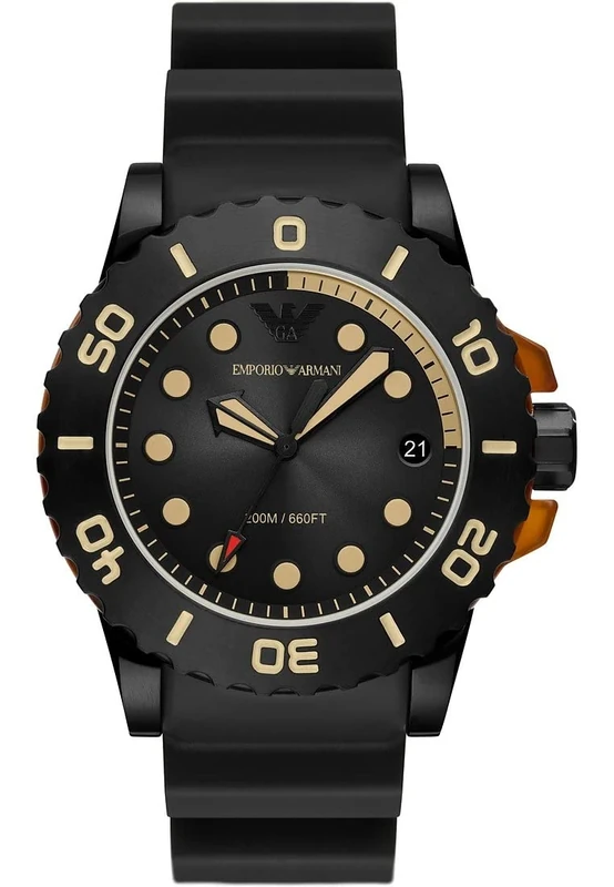 Emporio Armani Watch For Men, Quartz three hand date Movement and 46mm Case Size with Polyurethane strap