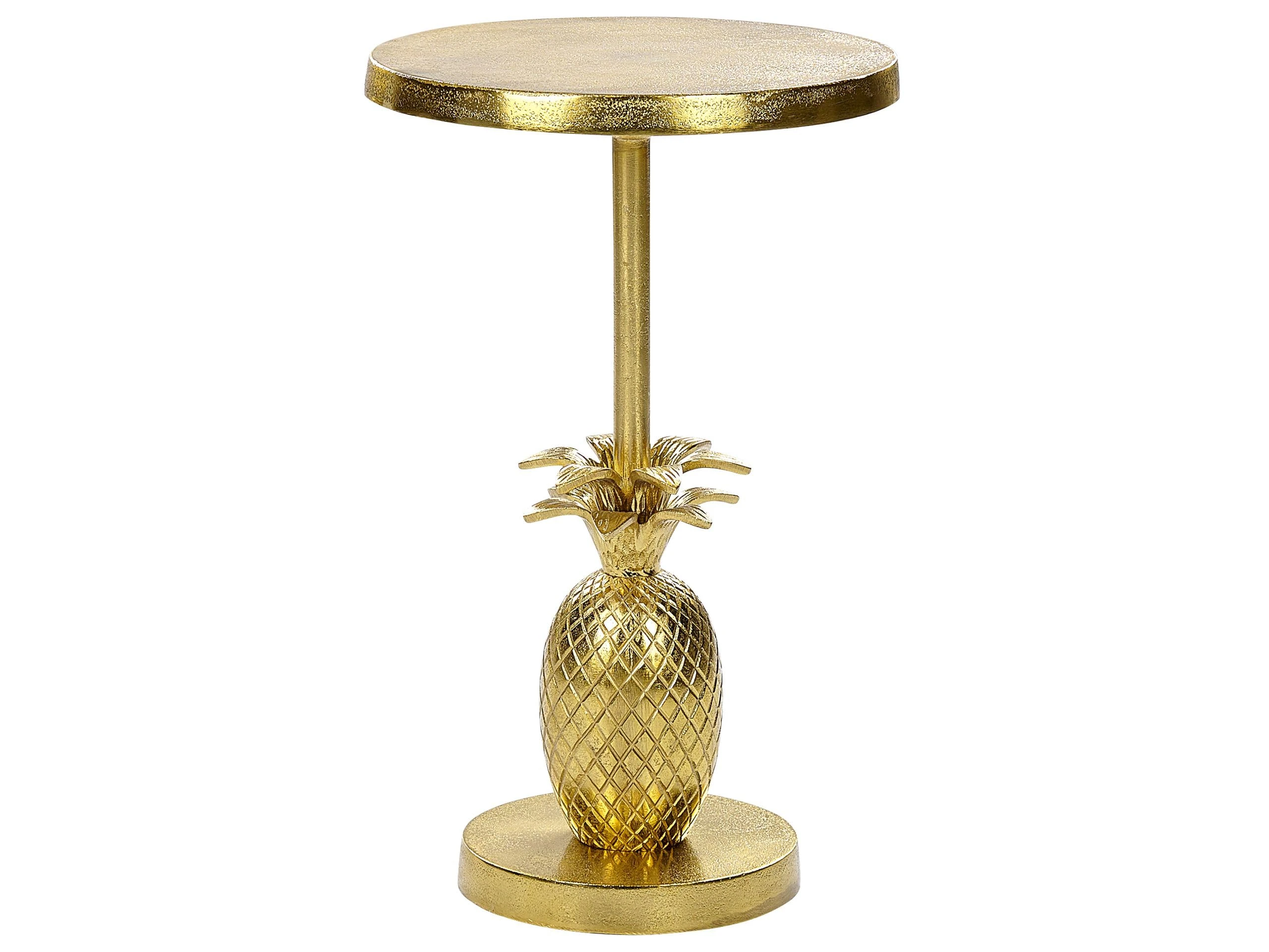 Glam Side End Table Accent Pineapple Piece Round Metal Gold Pannouvre