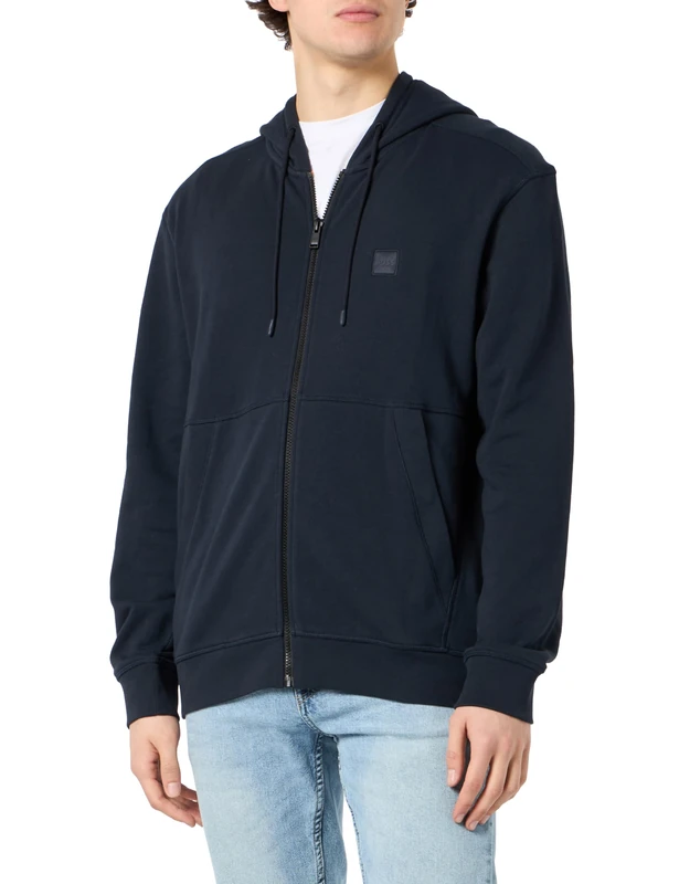BOSS Mens Zetalky Cotton-terry zip-up hoodie with tonal logo patch