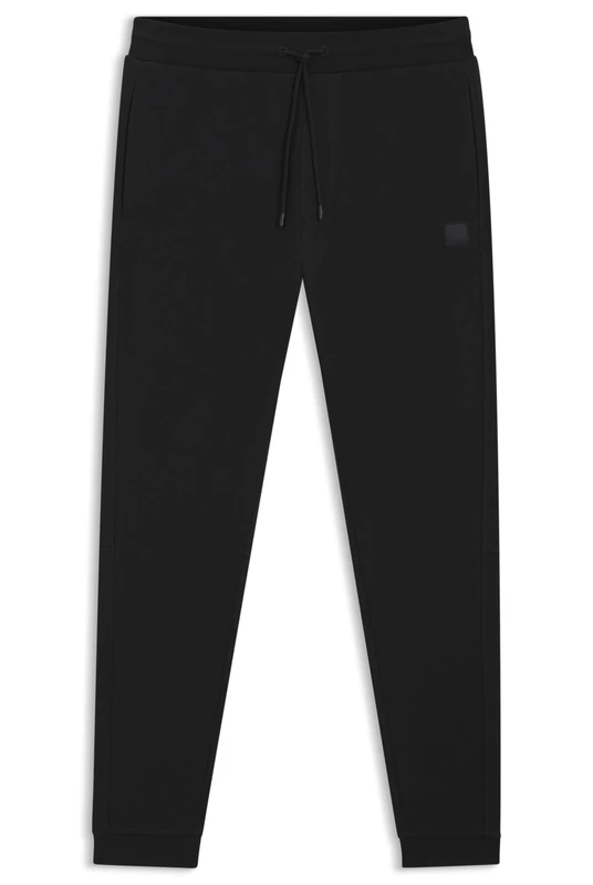 BOSS Mens Sestart Cotton-Terry Tracksuit Bottoms with Logo Patch Black
