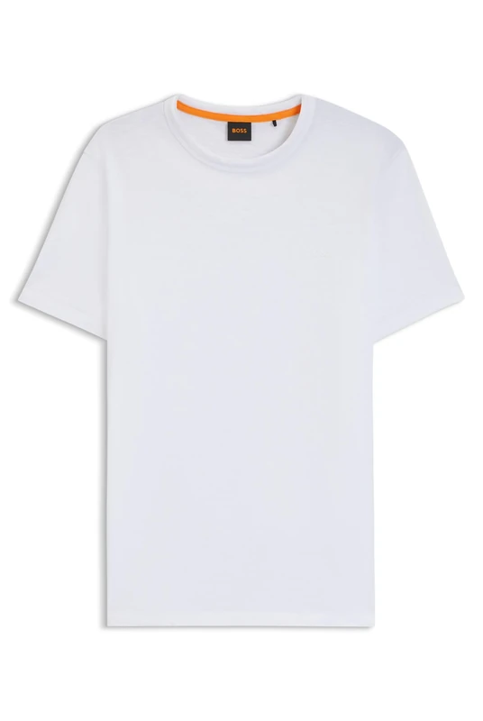 BOSS Mens Tegood Cotton-Jersey T-Shirt with Logo Detail White