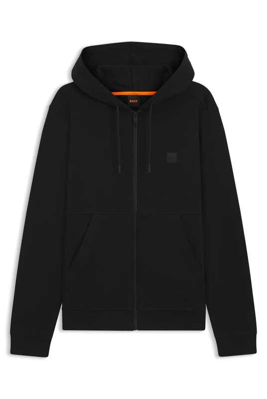 BOSS Mens Zetalky Cotton-terry zip-up hoodie with tonal logo patch Black