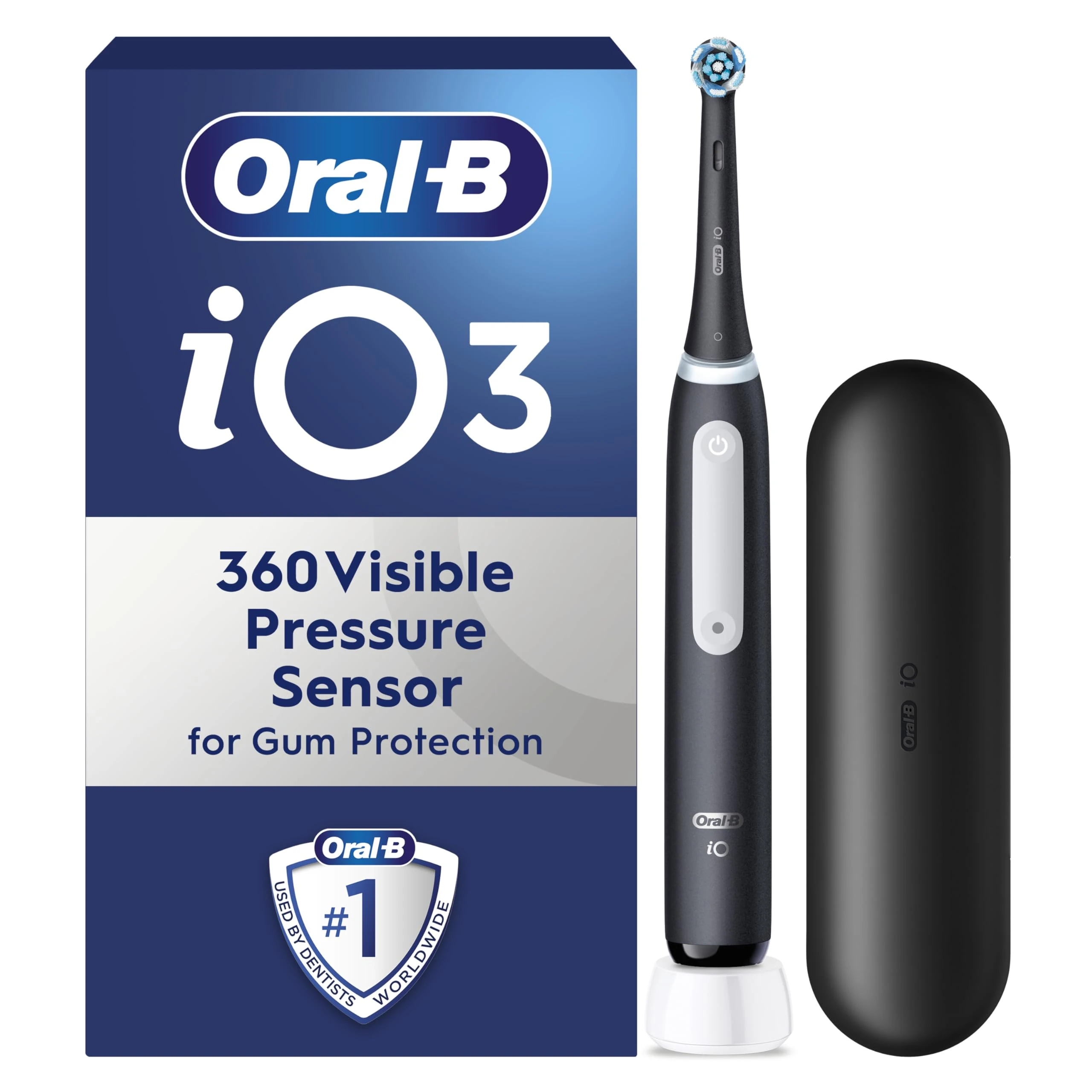 Oral-B iO3 Electric Toothbrushes Adults, 1 Toothbrush Head & Travel Case, 3 Modes with Teeth Whitening, 2 Pin UK Plug, Black, Oral B Io Toothbrush