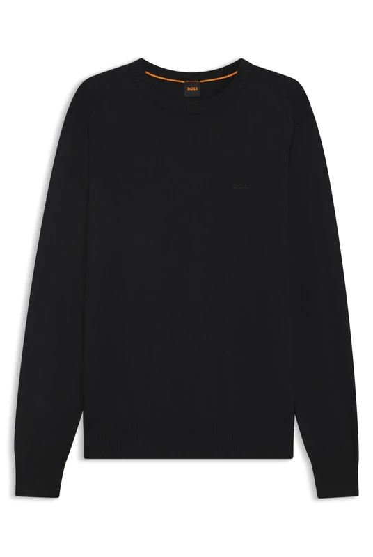 BOSS Embroidered-Logo Sweater in Cotton Jersey Black