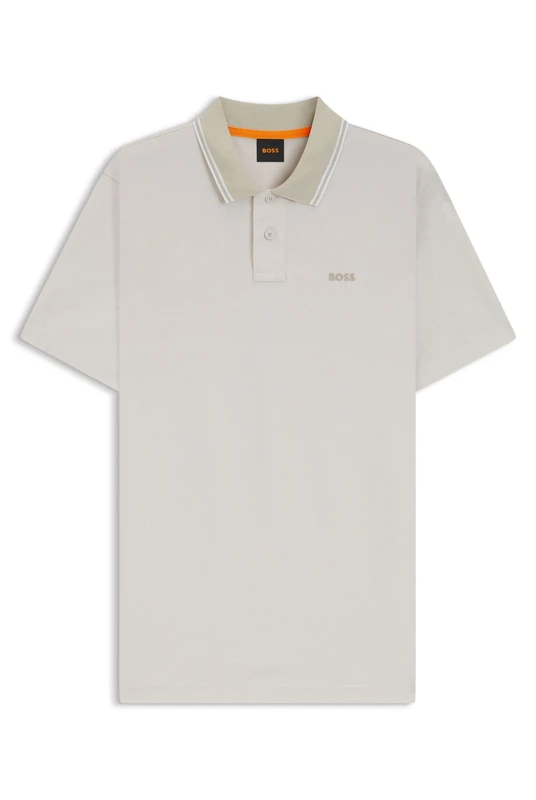 BOSS Mens PeoxfordNew Cotton-piqué Polo Shirt with Logo Print Black - Image 1