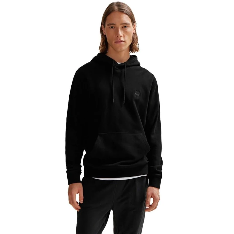 BOSS Mens Wetalk Regular-fit hoodie in cotton terry with logo patch Black