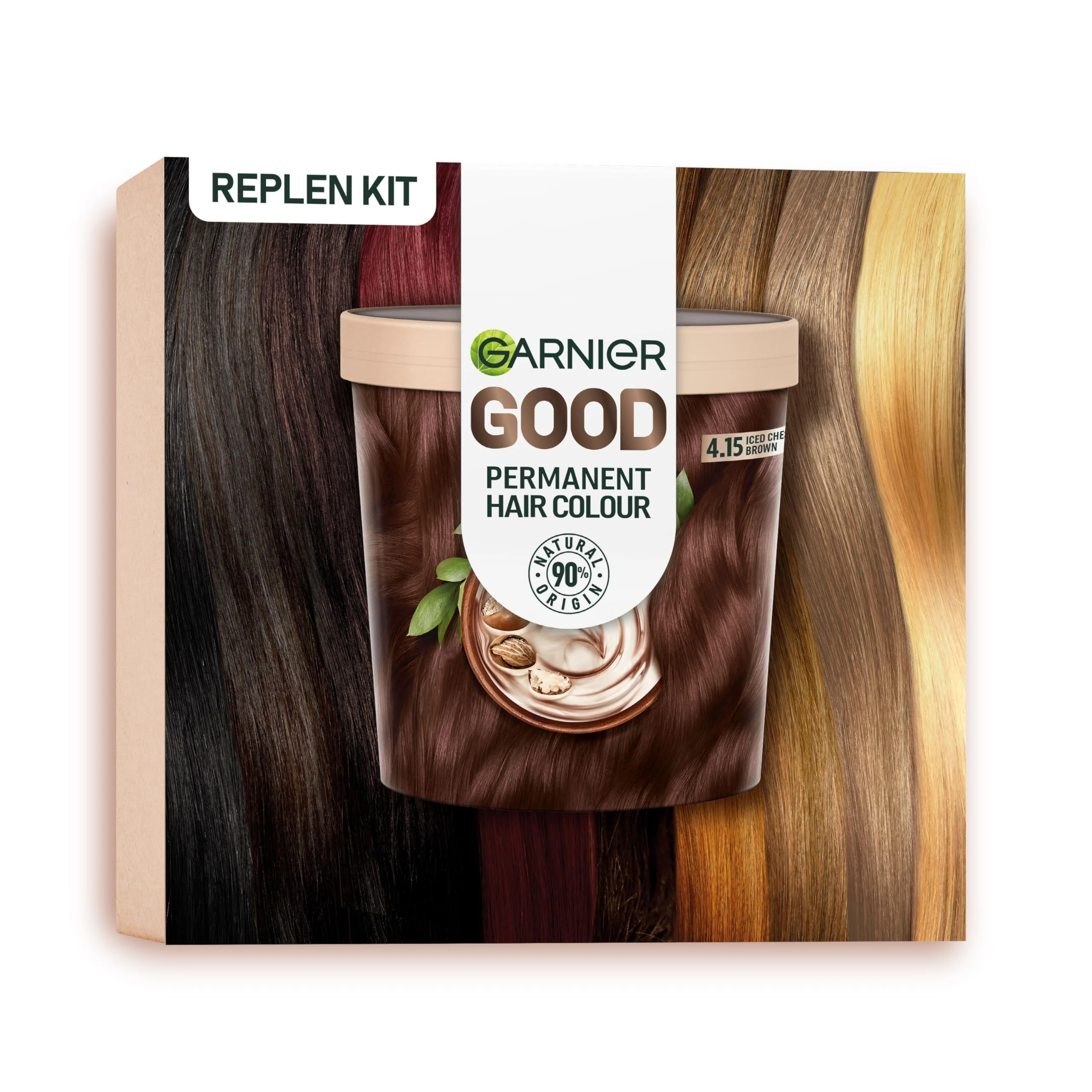 Garnier GOOD Permanent Hair Dye Replen Kit, 4.15 Iced Chestnut Brown, Up to 100% grey coverage, 8 weeks long-lasting colour, No-drip application
