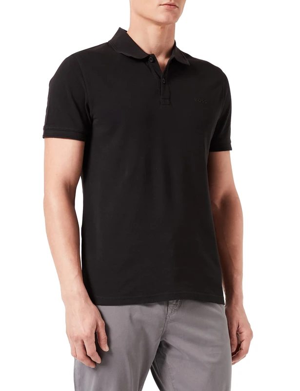 BOSS Mens Prime Cotton-piqué Polo Shirt with Logo Print Black