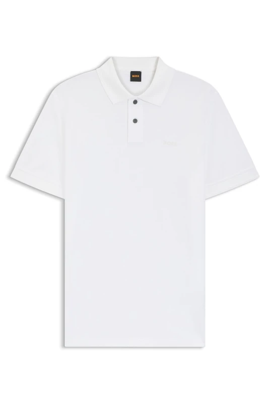 BOSS Mens Prime Cotton-piqué Polo Shirt with Logo Print White