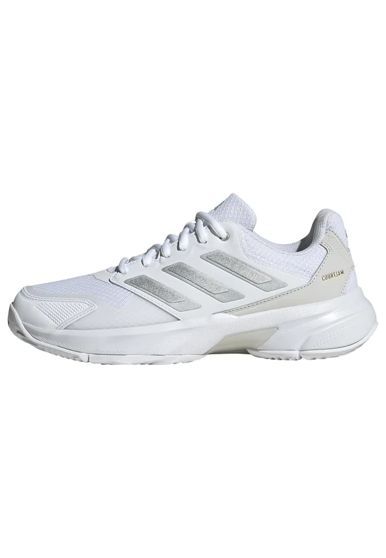 adidas Women's Courtjam Control 3 Tennis Shoes, Cloud White/Silver Metallic/Grey One, 7 UK