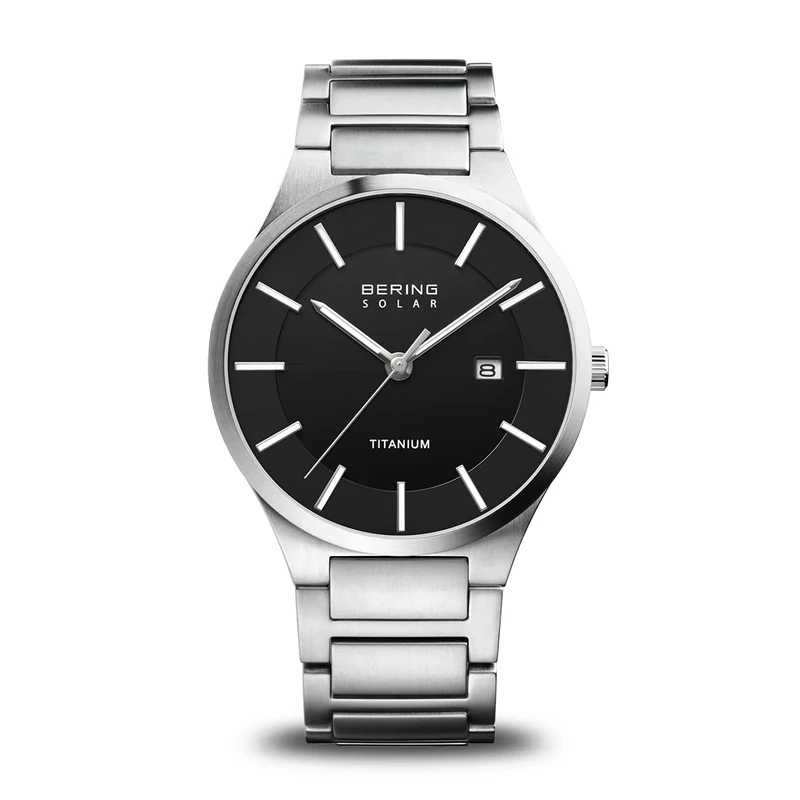 BERING Men's Analog Quartz Watch with Titanium Strap 15239-772, Silver/Black