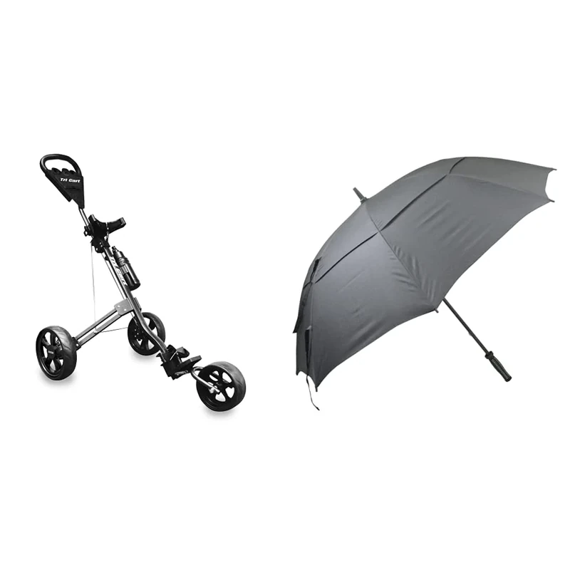 Longridge Three Wheel Tri-Cart Golf Trolley + Longridge - Deluxe Windproof Umbrella