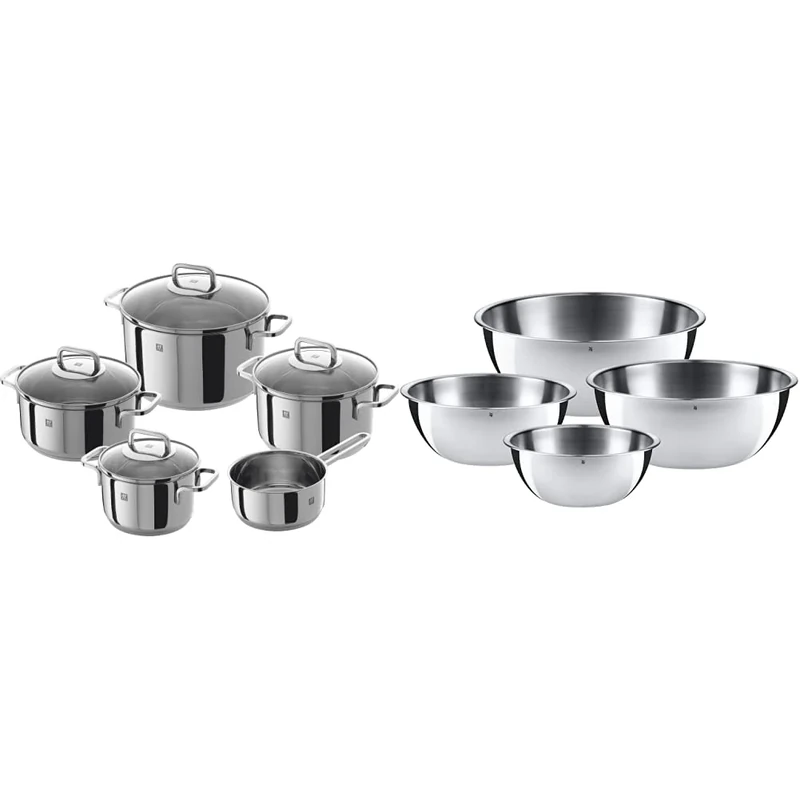 Zwilling 5-Piece Pot-Set, with 4 Lids, Suitable for Induction, Stainless Steel, Quadro,60 x 50 x 30 cm & WMF Küchenschüssel Gourmet Set 4 TLG. 0645709990