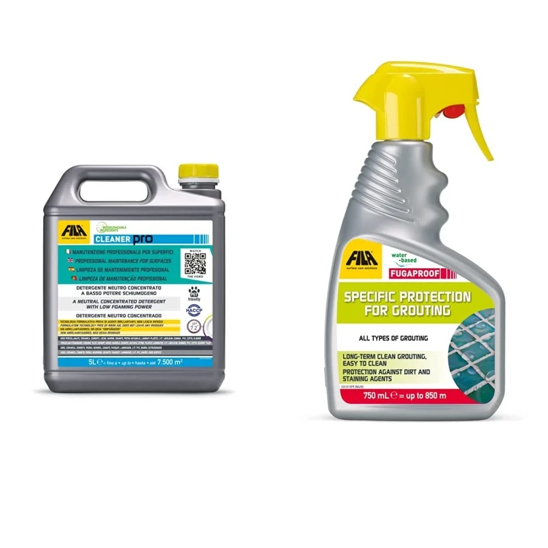FILA Surface Care Solutions Concentrated Neutral Cleaner, 5L & FUGAPROOF, Grout Sealer Spray, 750ml