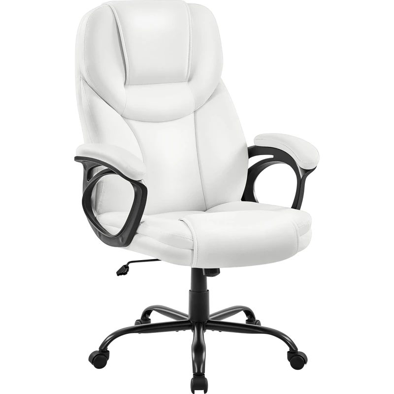 Yaheetech PU Leather High Back Office Chair Executive Ergonomic Desk Chair Swivel Computer Chair with Armrests, Adjustable Height, Home Office, White