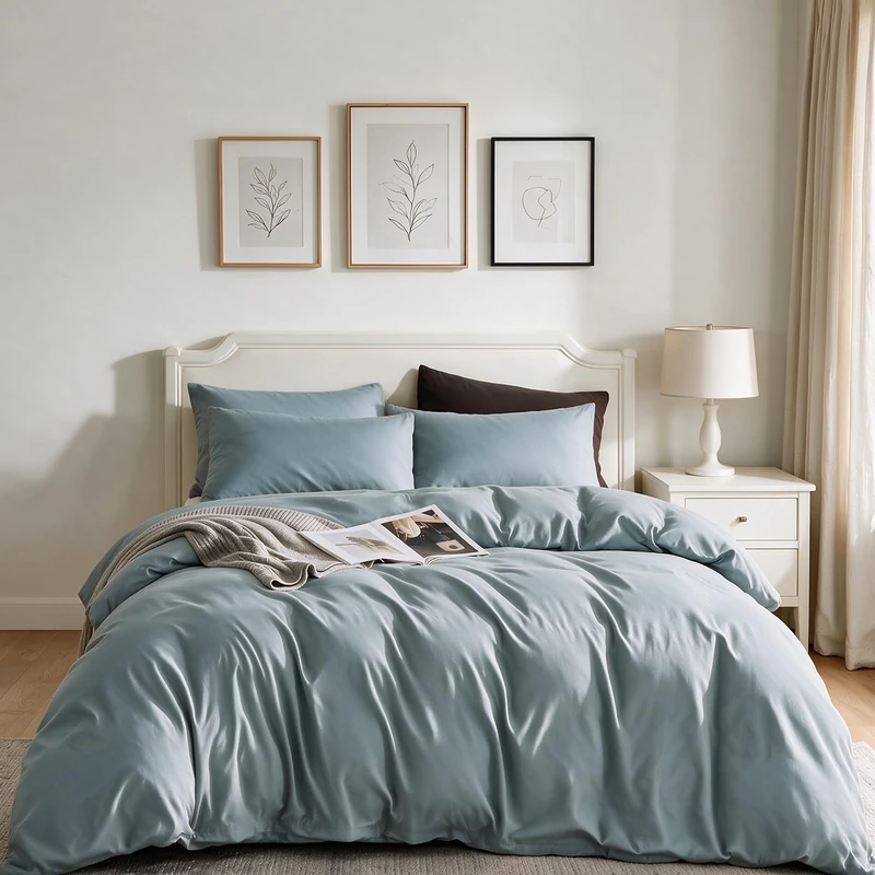 CLOTHKNOW Dusty Blue Queen Comforter Set Blue Bedding Comforter Sets Soft Light Blue Queen Comforter with 2 x Pillow Cases