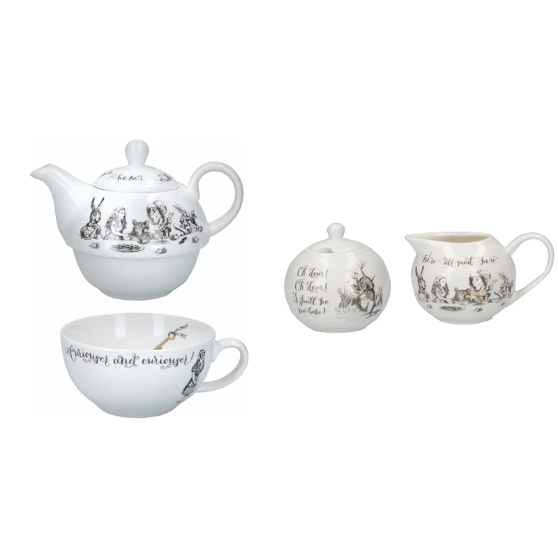 Creative Tops V&A Alice in Wonderland Teapot, Cup, Milk Jug & Sugar Bowl Gift Set, Fine China - Image 1