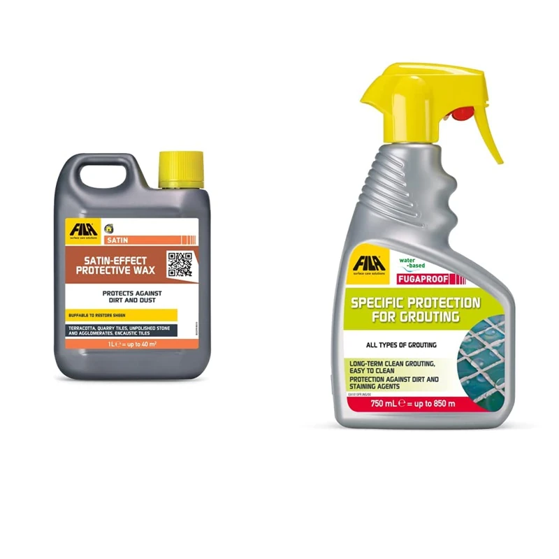 FILA Surface Care Solutions Fila Professional Satin Effect Protective Wax, 1L & FUGAPROOF, Grout Sealer Spray, 750ml