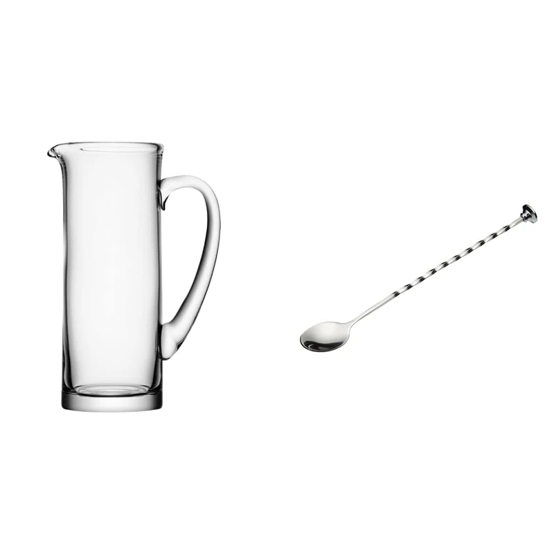 LSA International Basis Jug 1.5 Litre Clear| 1 Unit | Mouthblown and Handmade Glass | BS03 & BarCraft BCLLMIXSP Bar Spoon with Built in Muddler, Stainless Steel, Silver, 28cm