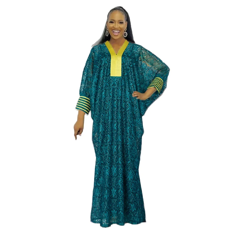 HD Women's African Style Bubu Dress Nigerian Luxury Lace Gown One Size, Green10, One Size - Image 1
