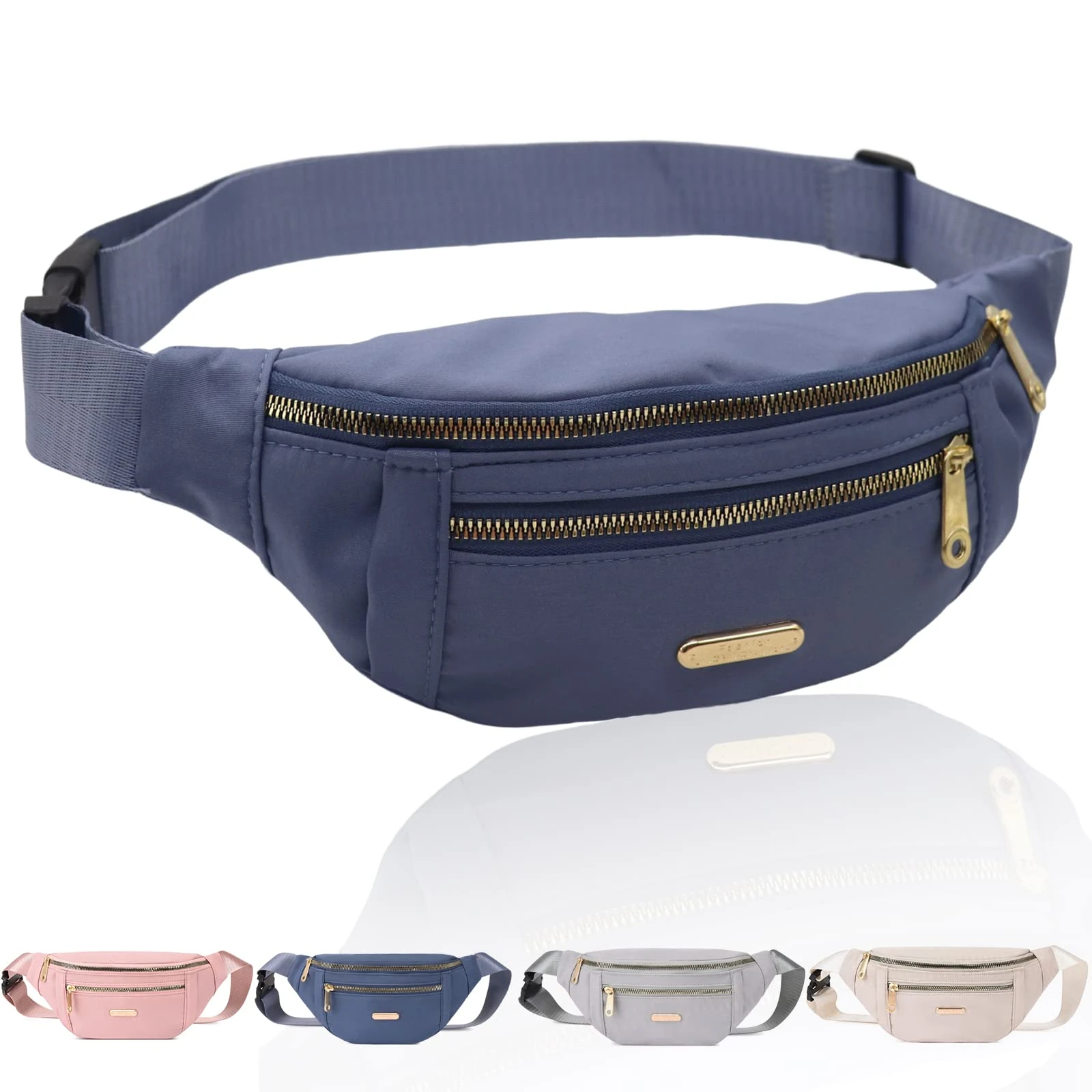Fanny Pack Fashionable Waist Bag Casual Travel Bum Bag with 3 Zipper Pockets for Women Men Sports Running Hiking Jogging (Blue)