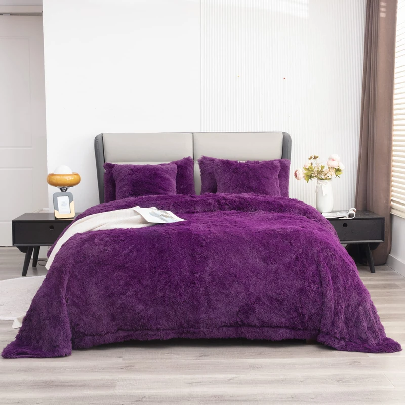 YUSOKI Long Faux Fur Queen Size Blanket, Purple, 90" x 90"