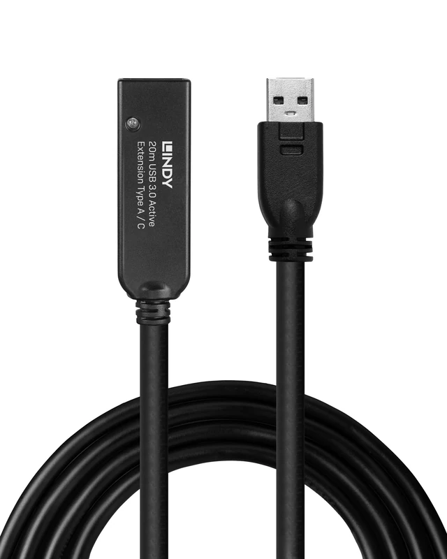 LINDY 20m USB 3.0 Type A to C, Active Extension Cable, Long Distance USB Connection, PCs, Macs, Laptops, MacBook, Tablet, Smartphone, PS5, VR Headset, Printer, Webcam, Ext Drive etc.