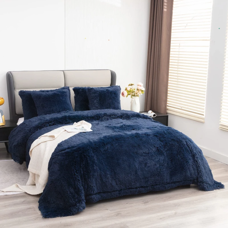 YUSOKI, King Size Faux Fur Throw Blanket Lightweight Fluffy Microfiber Comfy for Women Kids Girls Sofa Washable (Navy Blue, 90 x 104 inches)