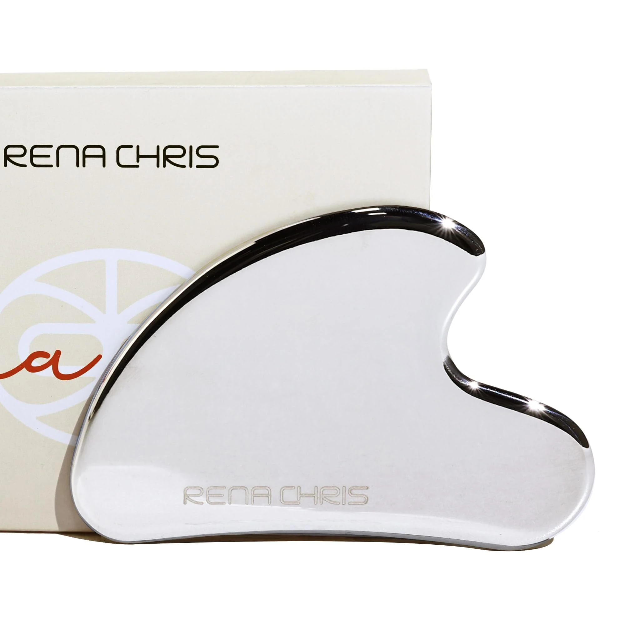 Rena Chris Gua Sha Tool - Stainless Steel Massage Tool for Jawline Sculpting, Puffiness Reduction & Lymphatic Drainage, Spa-Quality Face Sculptor for Skincare & Beauty Therapy (Silver)