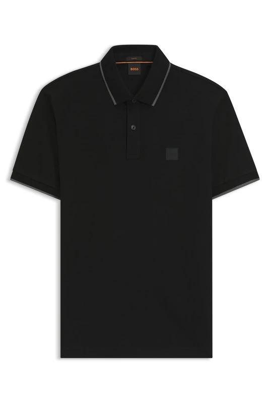 BOSS Mens Passertip Logo-Patch Slim-fit Polo Shirt in Stretch Cotton