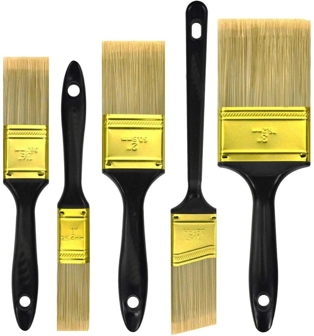 Great Andrew Paint Brushes, 5 Pack Great Value Multi use(3" 2" 1.5" 1" Flat &1.5" Angled) Paint Brush Pack, Paint Brushes Set for Home Furniture Fences Wall Trim