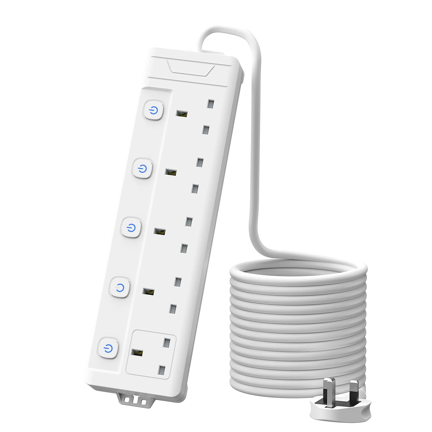 5M Extension Lead, MSCIEN Long 5 Metre 5 Gang Power Strip with Wall Mounted, White, Multi Socket with Individually Switches Plug Extension for Home Dorm Office