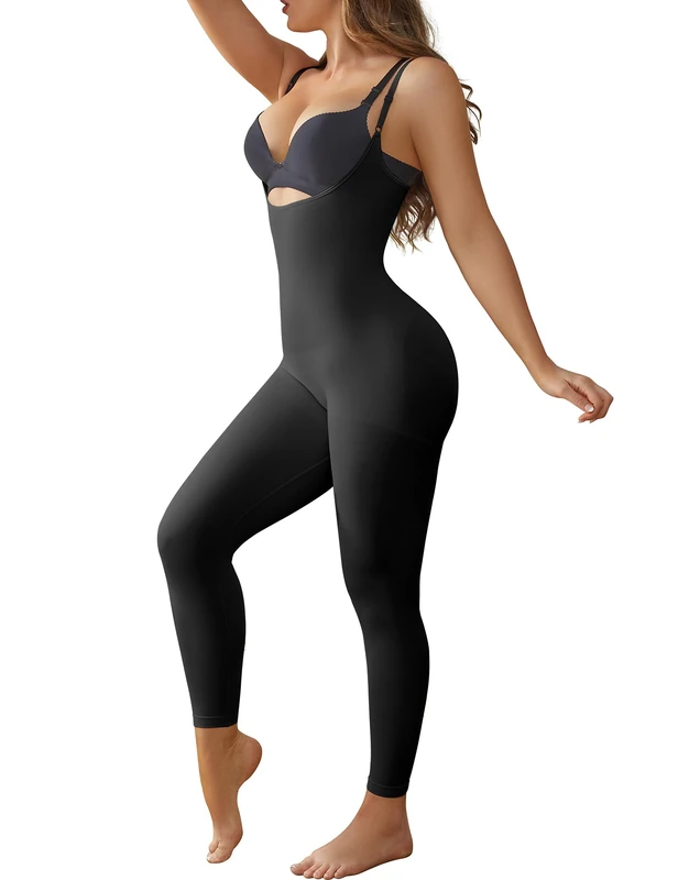 Suprenx Open Bust Bodysuit Shapewear for Women Tummy Control Thigh Slimmer Butt Lifting Full Body Shaper, Black, Medium