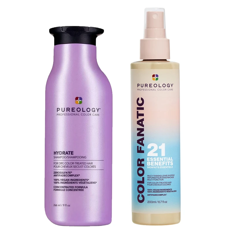Pureology Healthy and Hydrated Haircare Set, Hydrate Shampoo 266ml & Color Fanatic Treatment Spray 200ml, Hydrates, Protects and Perfects Dry & Colour Treated Hair