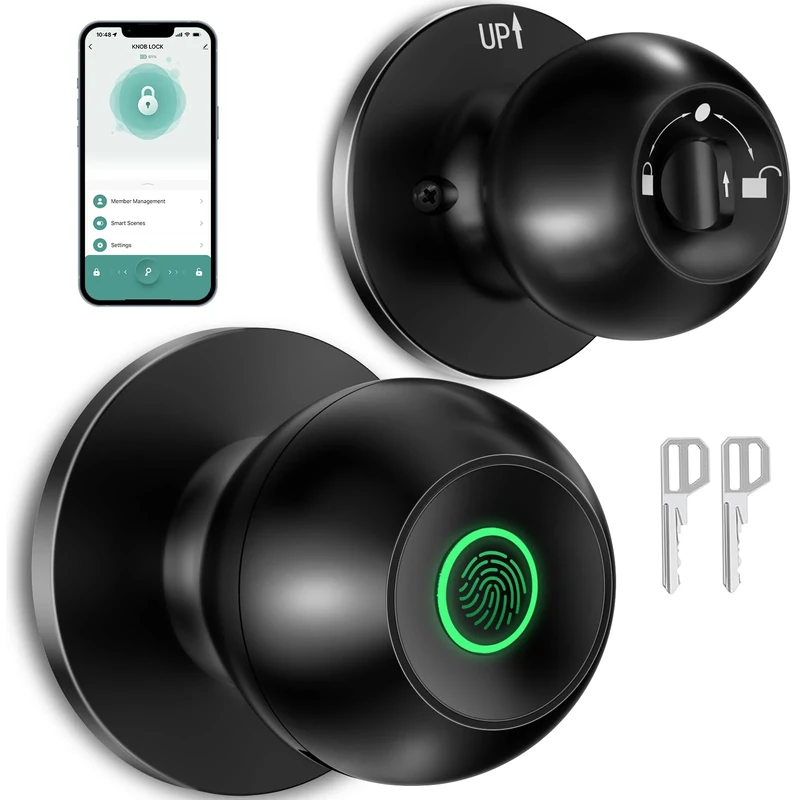 HEI LIANG Smart Door Knob, Fingerprint Door Lock Smart Lock Biometric Door Lock Fingerprint Door knob with App Control, Suitable for Bedroom,Cloakroom,Apartments Offices,Hotels