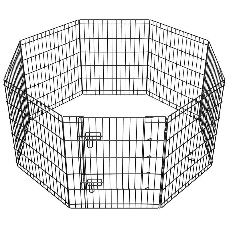 Yaheetech 8-Panel Foldable Metal Dog Playpen - 76cm H Black
