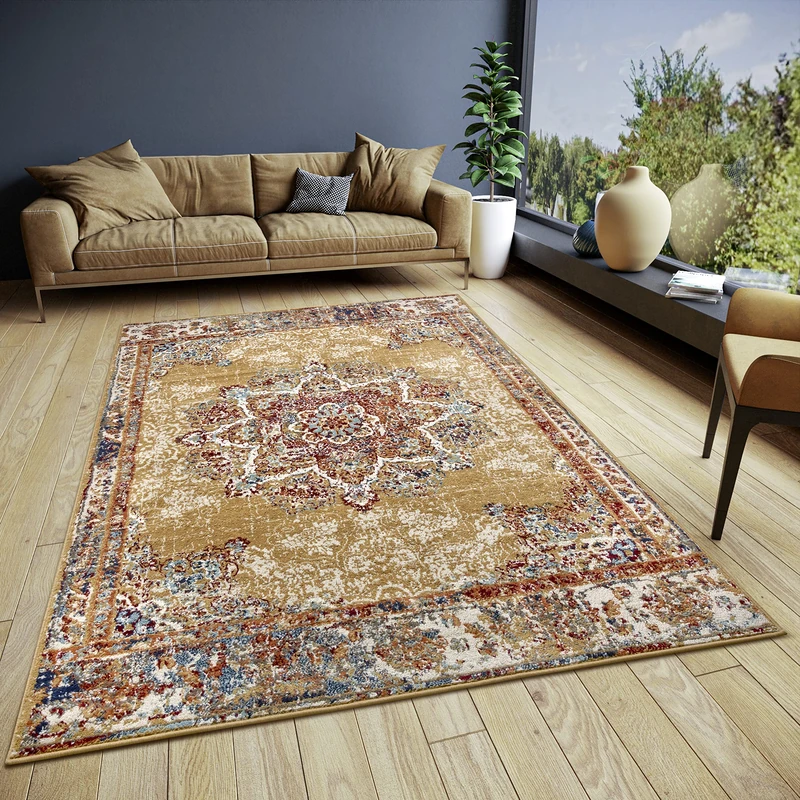 HANSE Home Maderno Oriental Rug - Runner Oriental Classic Tightly Woven with Ornaments Vintage Look Soft Short Pile for Bedroom, Dining Room, Living Room, Hallway - Gold, 160 x 235 cm