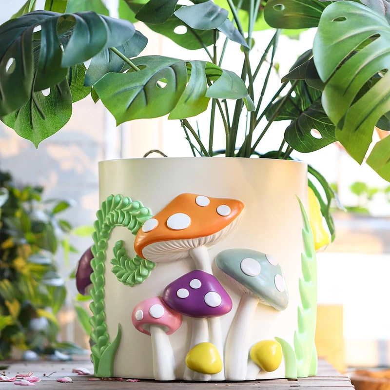 GUGUGO 8 Inch Pastel Mushrooms Planters, Cute Unique Rainbow Planter with Drainage, Colorful Vintage Retro Flower Plant pots for Indoor & Outdoor Plants, Eclectic Funny Room Decor Aesthetic (A,8 Inch)