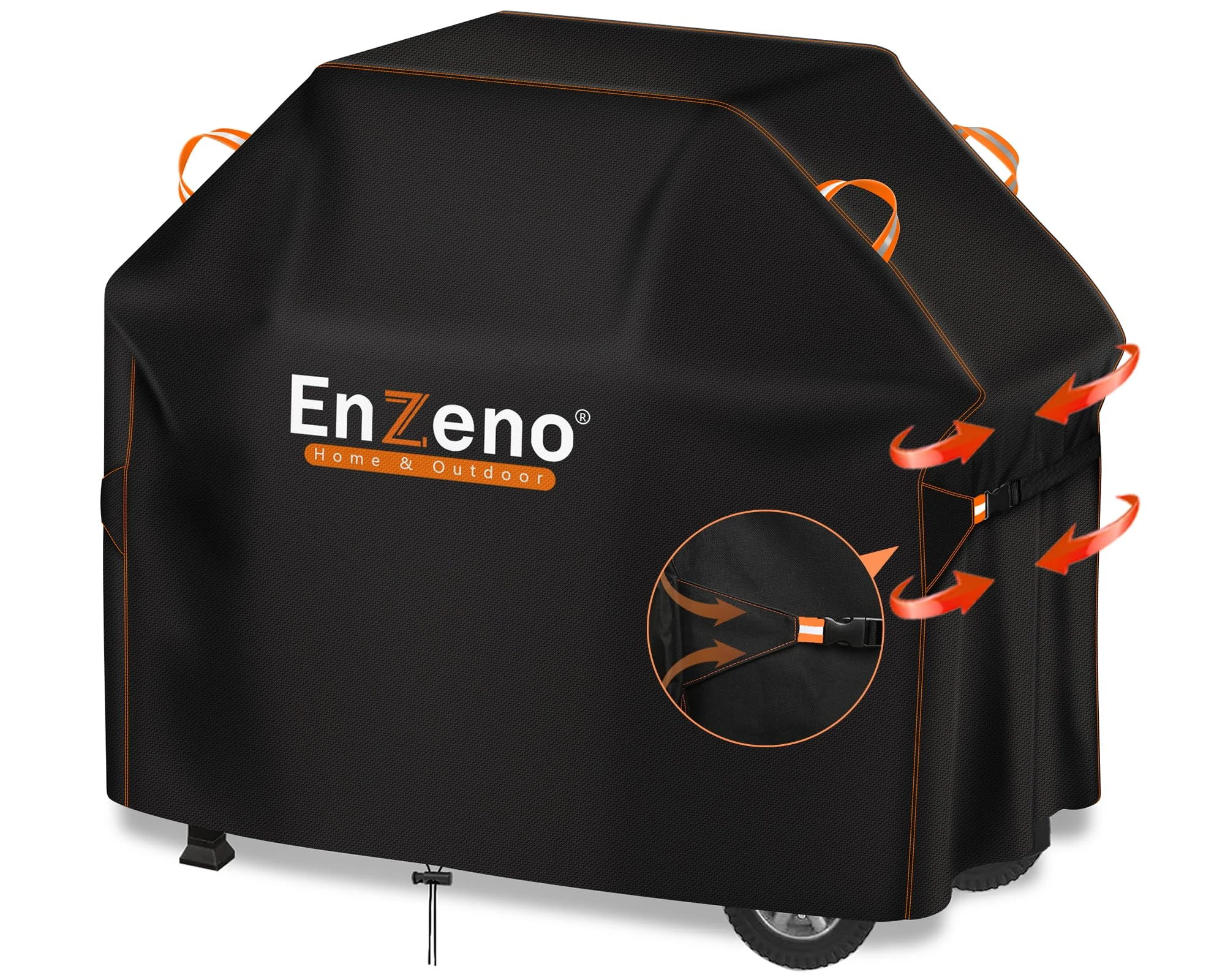 Enzeno Weatherproof Gas Grill Cover Rainproof BBQ Grill Protective Cover Dustproof Grill Tarpaulin for Weber, Brinkmann, Char Broil 147 x 61 x 122 cm – Black