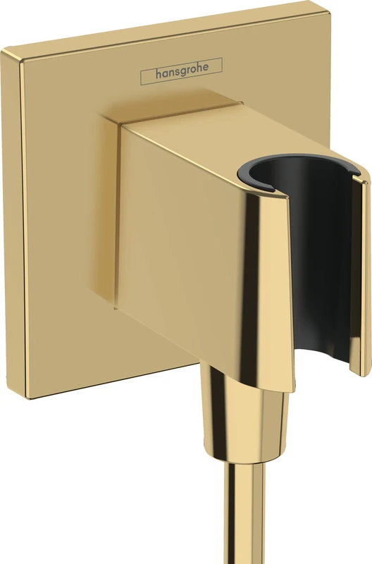 hansgrohe FitFix E - Shower Outlet Elbow with Shower Head Holder, Shower Hose Connector with Shower Holder, Polished Gold Optic, 26889990
