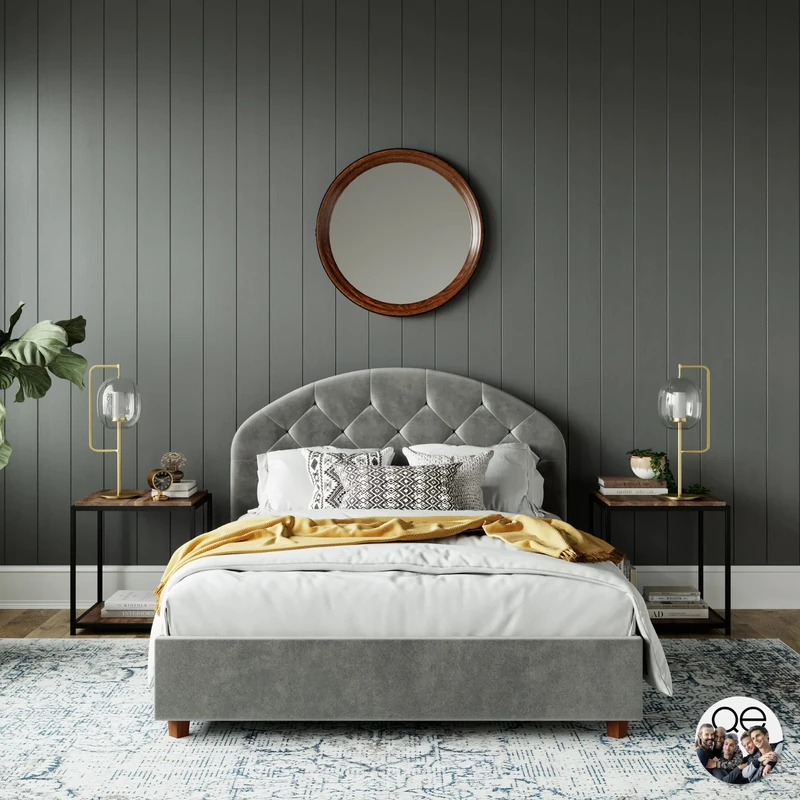 DHP Aspen Upholstered Bed L/Grey Velvet Double