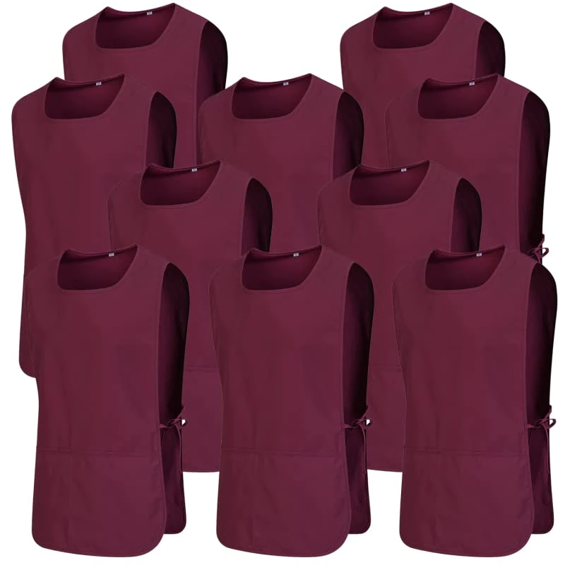 MISEMIYA - Package 10 Units - Apron Cleaning Work Uniform Clinic Hospital Cleaning Veterinary 3-3301 - Medium, Garnet 68