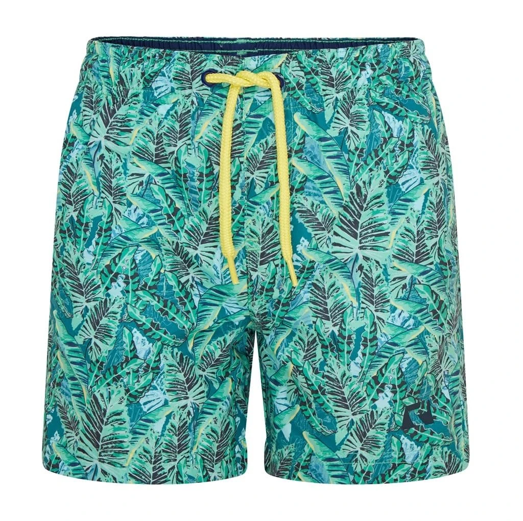 RIPT Boys Quick Dry Uv 50 Sun Protection Peach Finish Swimming Swim Shorts Trunks, Green Leaf Print, 9-10 Years UK