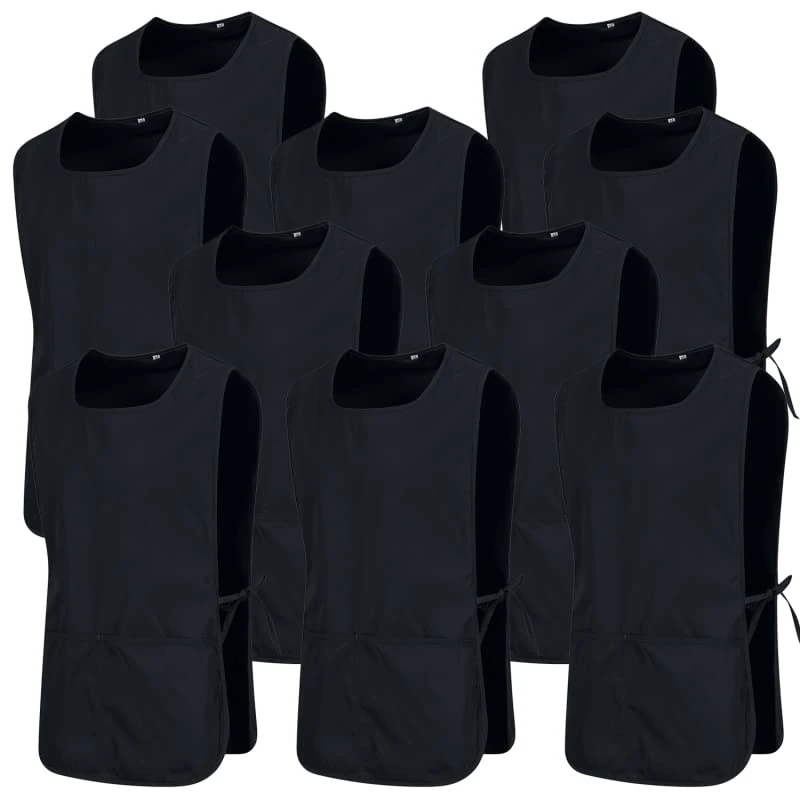 MISEMIYA - Package 10 Units - Apron Cleaning Work Uniform Clinic Hospital Cleaning Veterinary 3-3301 - Large, Black 68