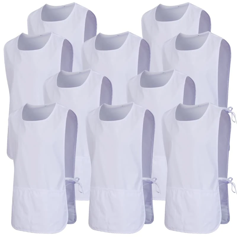MISEMIYA - Package 10 Units - Apron Cleaning Work Uniform Clinic Hospital Cleaning Veterinary 3-3301 - Large, White 68
