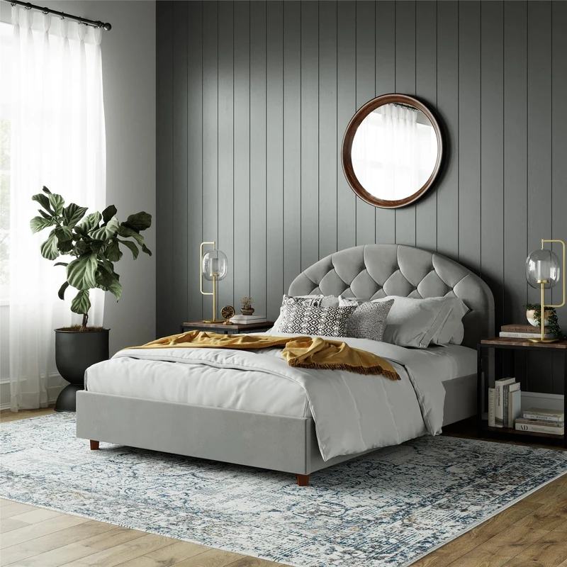 DHP Aspen Upholstered Bed L/Grey Velvet King
