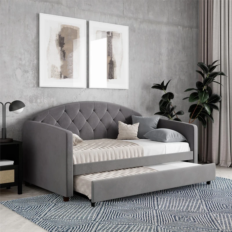 DHP Furniture Aspen Daybed W/Trundle L/Grey Velvet