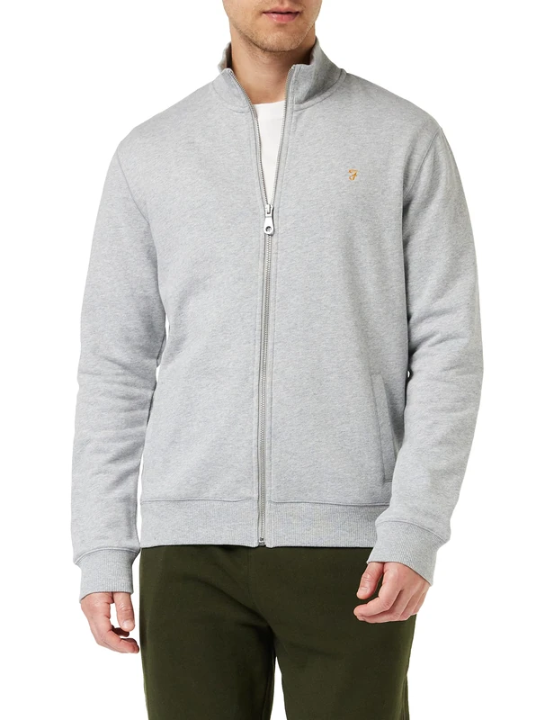 Farah - Men's Sweatshirt, Vance Full Zip Sweatshirt Jacket, Long Sleeve, Organic Cotton, Regular Fit, Light Grey Marl, XS - Image 1