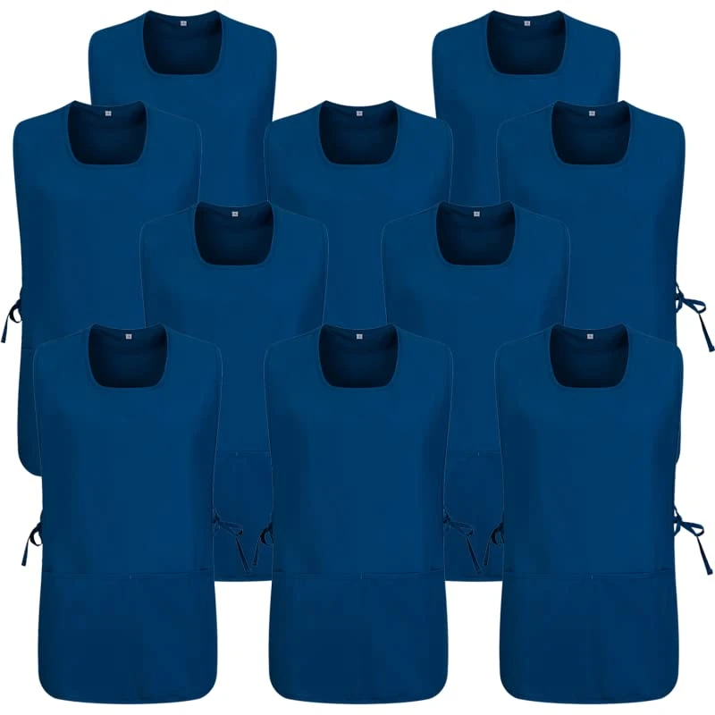 MISEMIYA - Package 10 Units - Apron Cleaning Work Uniform Clinic Hospital Cleaning Veterinary 3-3301 - Large, Navy Blue 68