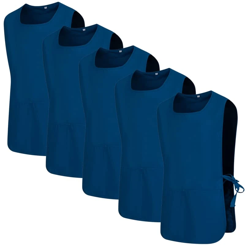 MISEMIYA - Package 5 Units - Apron Cleaning Work Uniform Clinic Hospital Cleaning Veterinary 3-3301 - X-Large, Navy Blue 68
